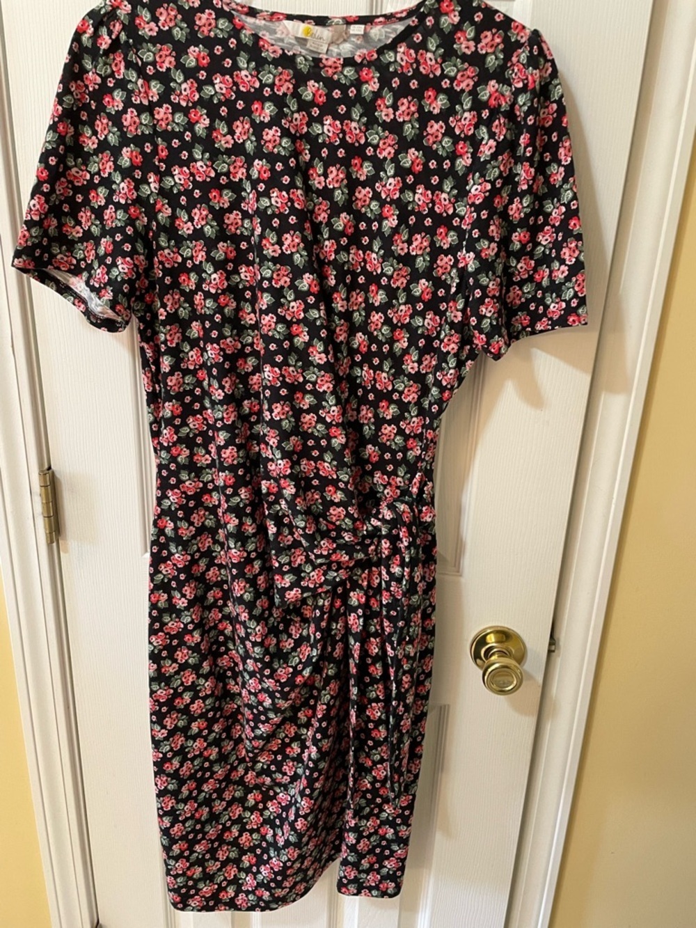 Boden Black Floral Dress Size 12L (UK 16L) Twist Knot Waist Midi